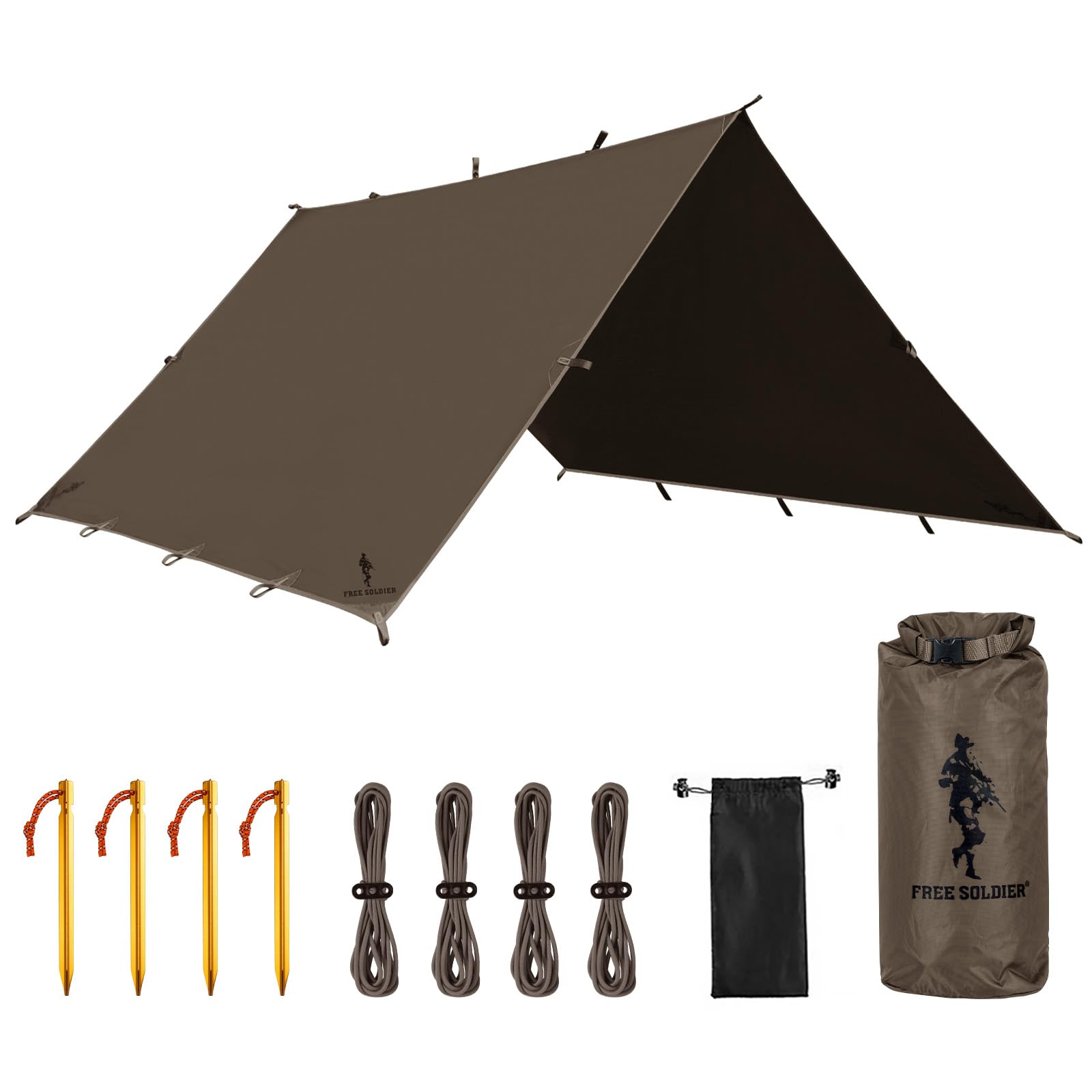 FREE SOLDIER Camping Tarp Waterproof Portable Multifunctional Outdoor Traveling Awning Backpacking Shelter Rain Tarp (Taupe 10×10.5ft)