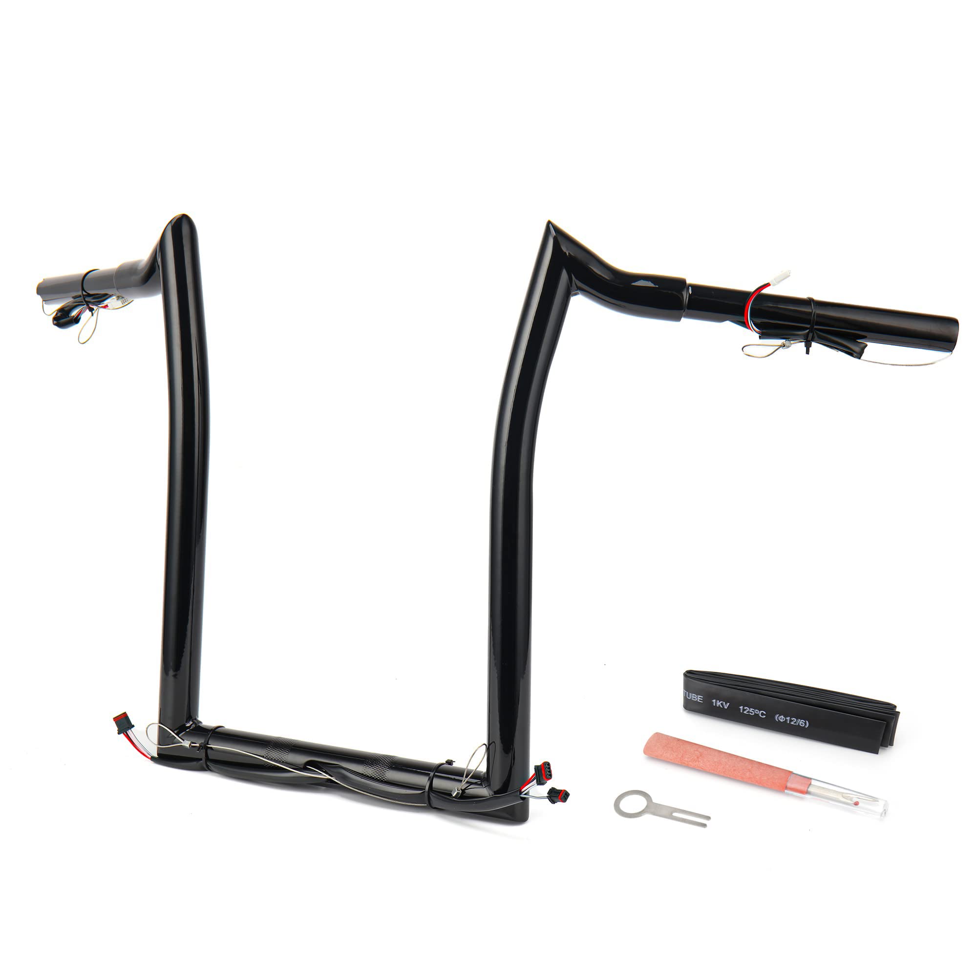 MoKitDora Carbon Steel Meathook Monkey Bar Ape Hanger, 14'' Rise, 1-1/4'' Fat, Pre-wired, Gloss Black, for Harley Road Glide 2015-2022