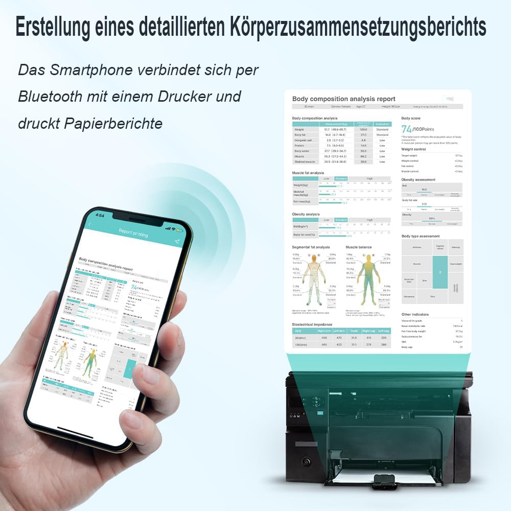 health the body pod smart scale Körperzusammensetzungswaage 8 Elektroden – Intelligente APP-Fitnesswaage, Dualfrequenz, Präzise elektronische Waage
