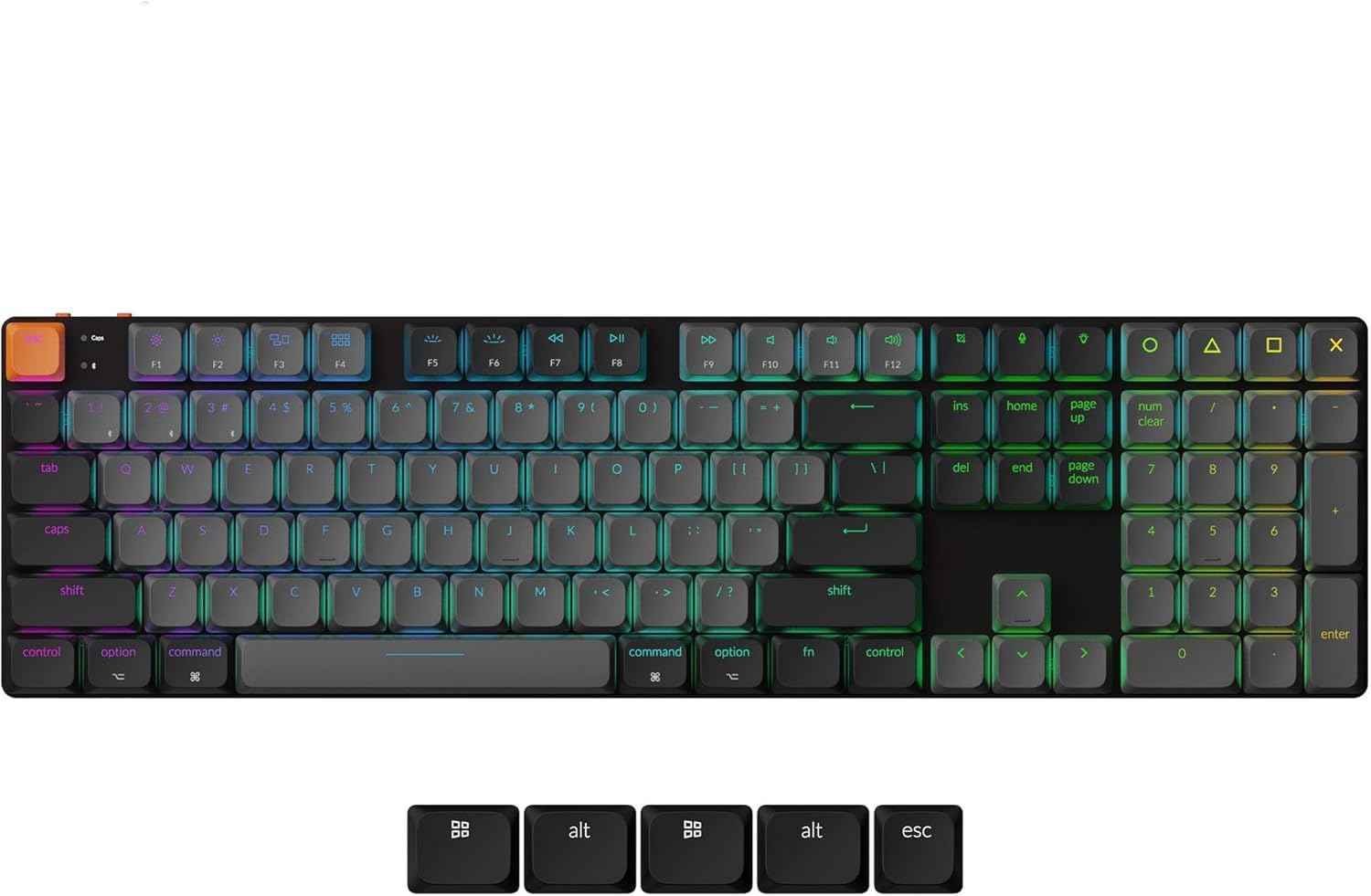 K5 Version 2, QMK Ultra-Slim 100% Full Size Layout Wireless Mechanical Keyboard, Hot-swappable 104 Keys Low-Profile Banana Switch, RGB Backlight Wired/Bluetooth for Mac/Windows/Linux