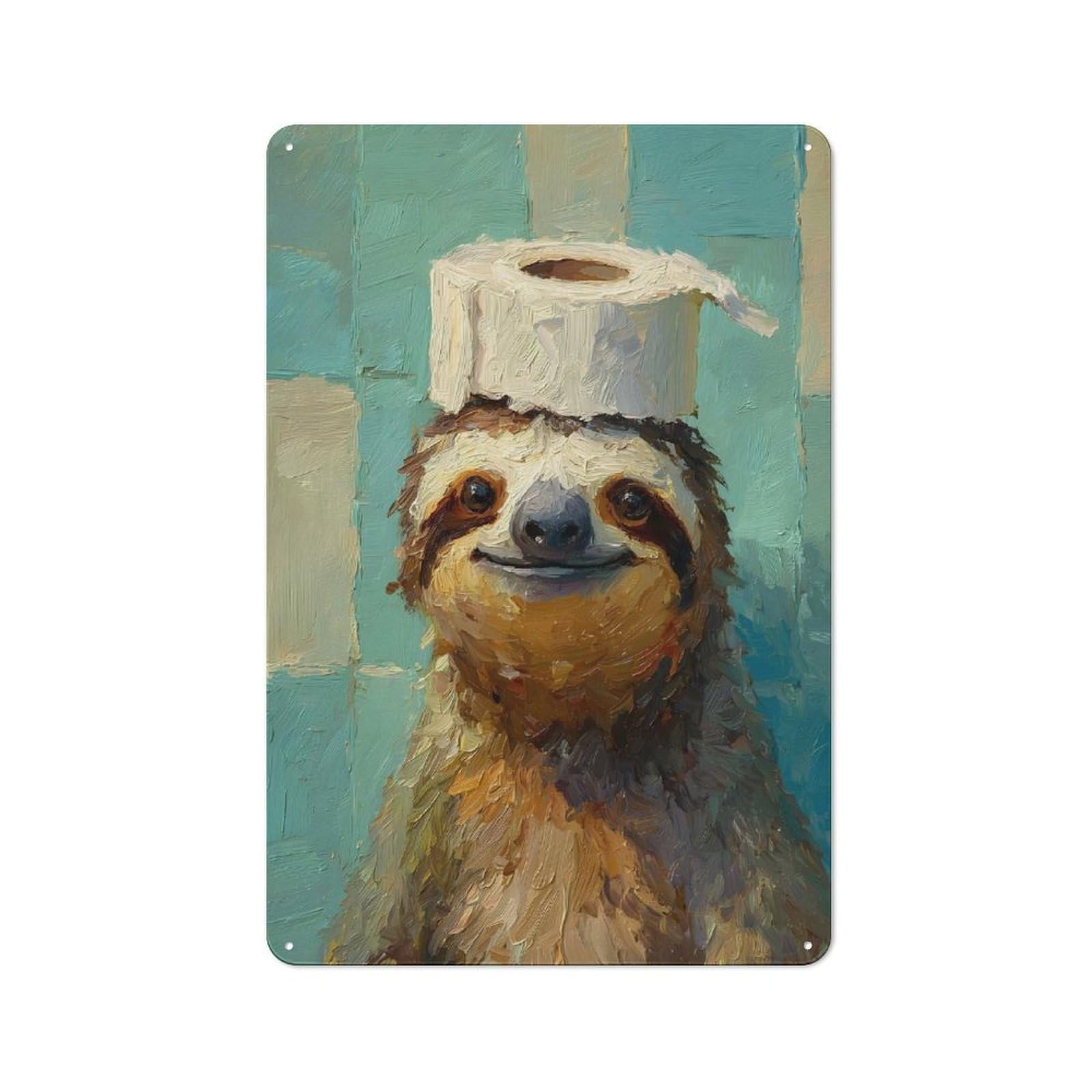 Junmoney Style-2 Sloth With Toilet Paper Hat Painting Vintage Metal Sign 30X20cm For Lounge Or Reading Corner, For A Room Refresh Centred On Metal Wall Decor