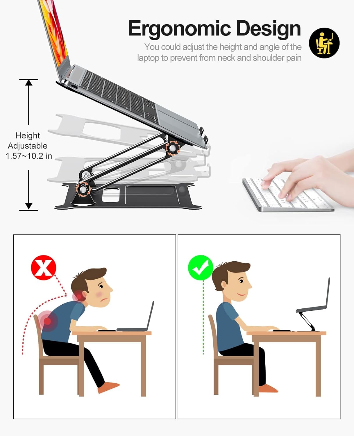 Urmust Laptop Notebook Stand Holder Adjustable Laptop Stand Portable Laptop Riser Compatible with MacBook Air Pro HP Dell XPS Lenovo All Laptops 10-15.6"(Black) : Electronics