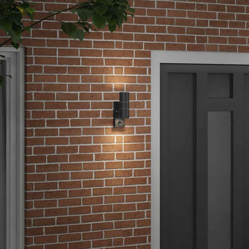 Cylindryczna lampa ścienna zewnętrzna czarna stal nierdzewna i szkło 7 x