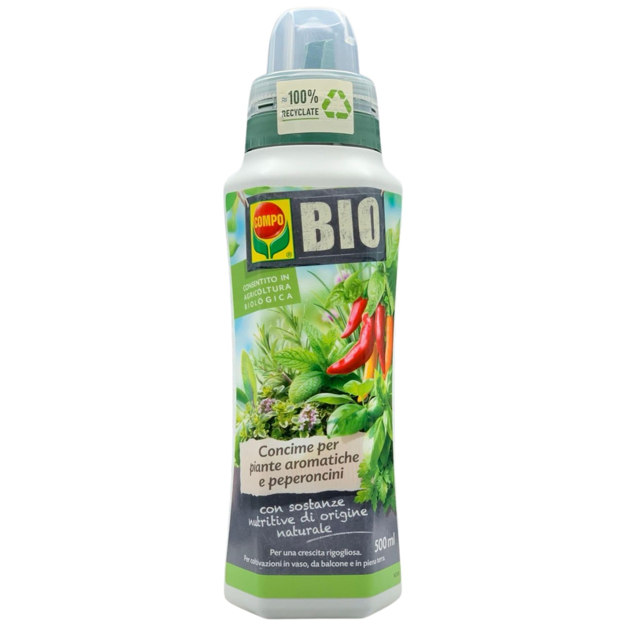 SET: 4x Concime Per PIANTE AROMATICHE E PEPERONCINI, Con Sostanze Nutritive Di Origine Naturale 500ml + 100pz Guanti HDPE Monouso