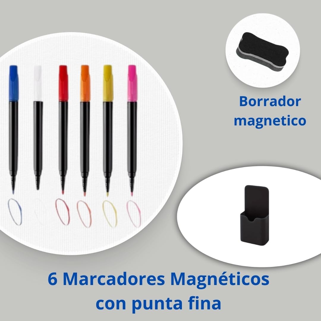 Calendario Magnetico Nevera, Planificador Mensual - Pizarra Magnetica con 5 Rotuladores y borrador, Borrado facil.
