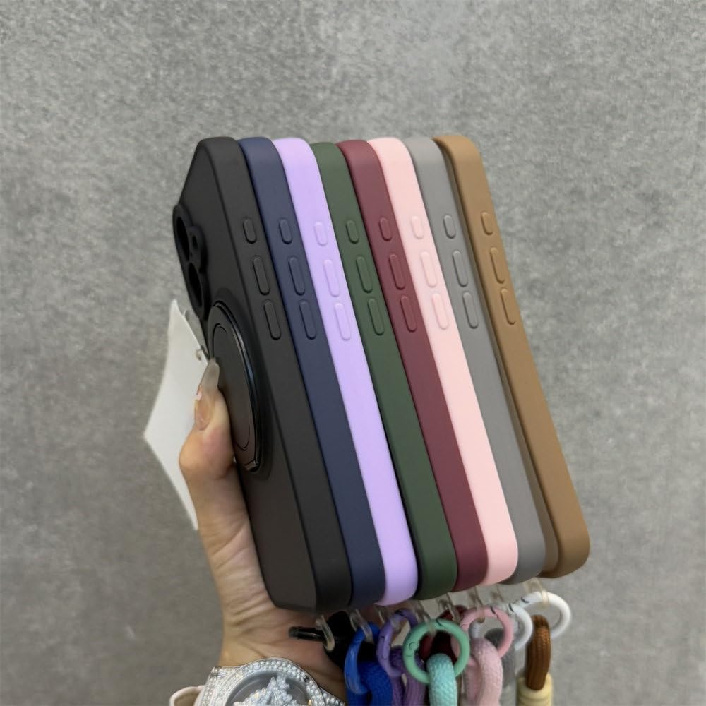 Magnetyczny uchwyt pierścieniowy, pasek na nadgarstek, etui z przewodem do iPhone'a 16 11 12 13 14 15 Pro Max Plus, matowe, odporne na wstrząsy, brązowe, do iPhone'a 15 Pro Max