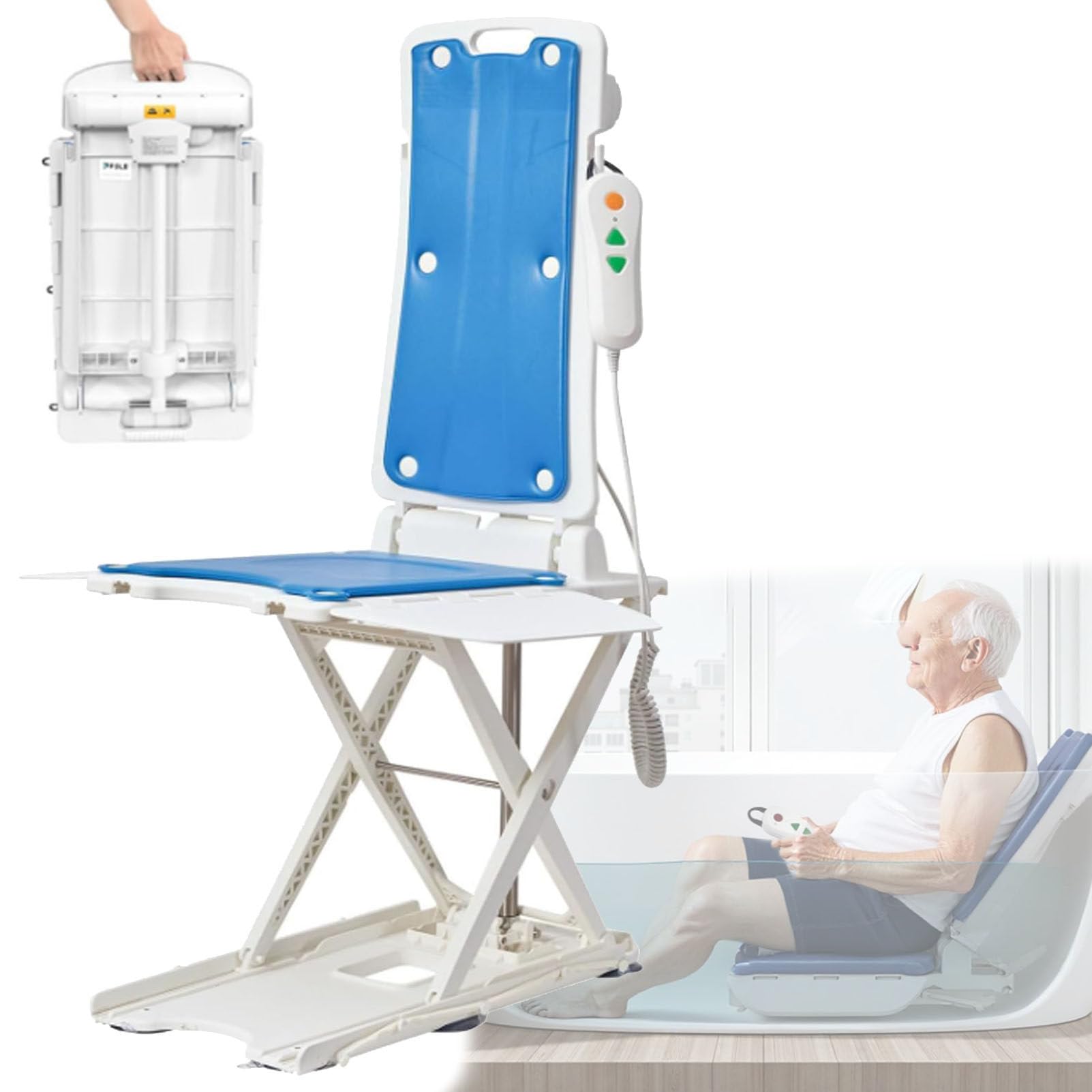 Sollevatore elettrico pieghevole per sedia, impermeabile IPX8, telecomando, capacità di 136 kg, dispositivo di assistenza per anziani e disabili
