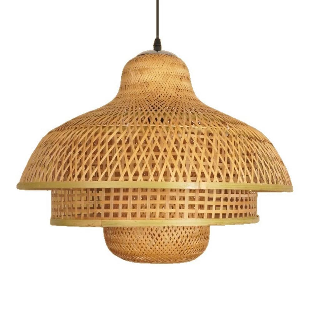 LQZCXMF 3-Layer Woven Pendant Light Woven Wicker E26 Light Fixtures - Farmhouse Vintage Rustic Décor 19.7'', E26 Bulb Boho Style Dome Wicker Chandelier for Living Room Dining Room Bar Cafe 1-Pack