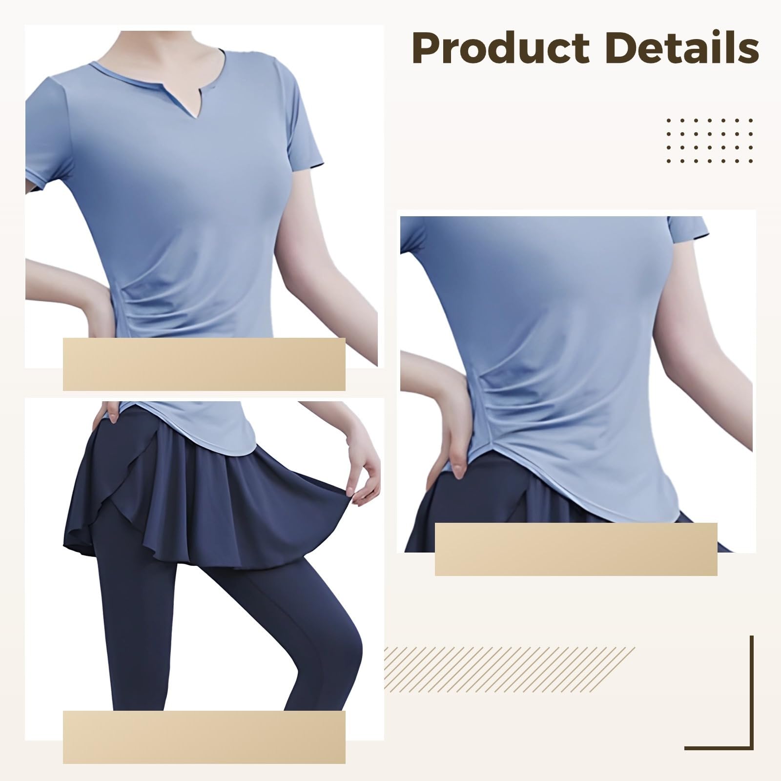 Conjunto de ropa deportiva de 2 piezas para mujer, camiseta de manga corta con cuello en V y leggings de cintura alta, tela transpirable de poliéster y elastano para yoga, pilates y fitness, talla XXL