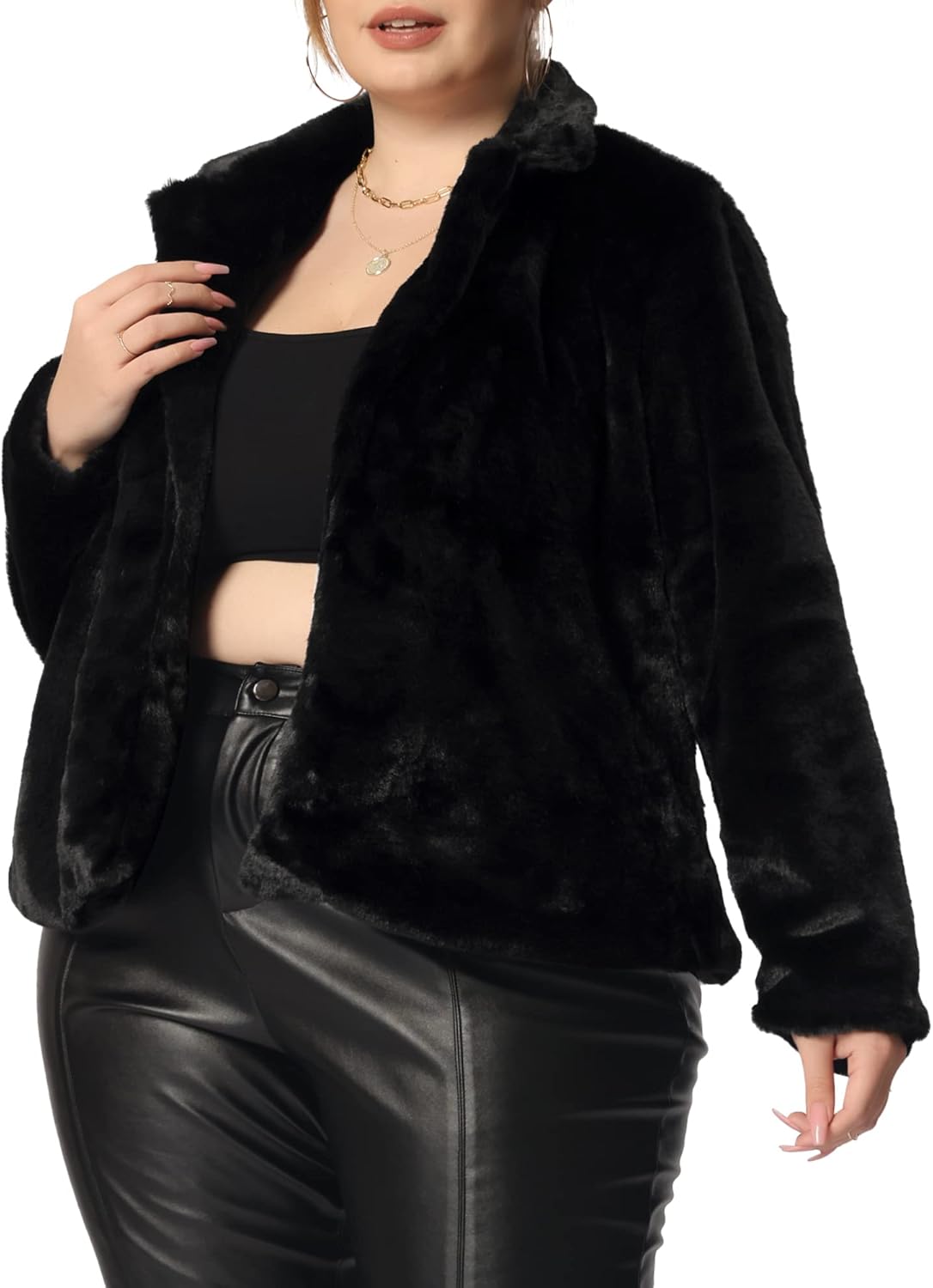 Agnes Orinda Plus Size Women's Faux Fur Jackets Coats Long Sleeve Pockets Fluffy Shaggy Coat Winter Outwear - Image 2