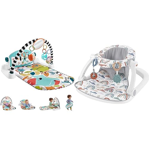 Fisher-Price Alfombrilla de actividad para bebé, para gimnasio con piano para caminar y crecer con asiento portátil para sentarse y jugar, juguetes