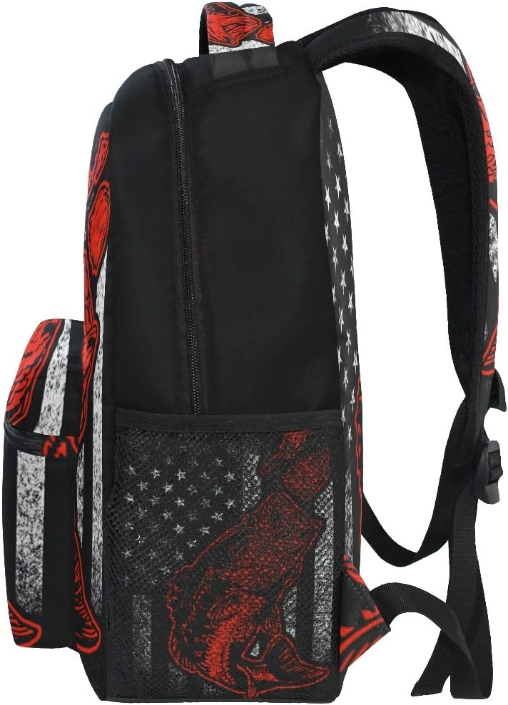 Nerxy Bass Fishing Lure And American Flag Casual Backpack Bag, Fashion Lightweight Backpacks for Holiday Gifts One Size - Image 5