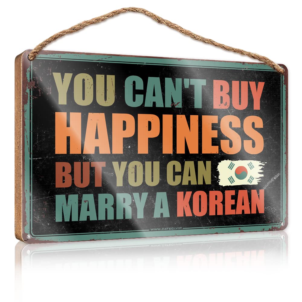 DTHA Sign Wooden Hanging You Can'T Buy Happiness But Can Marry A Korean Wooden Sign Kitchen Wall Sign Front Porch Decor(23X35CM)