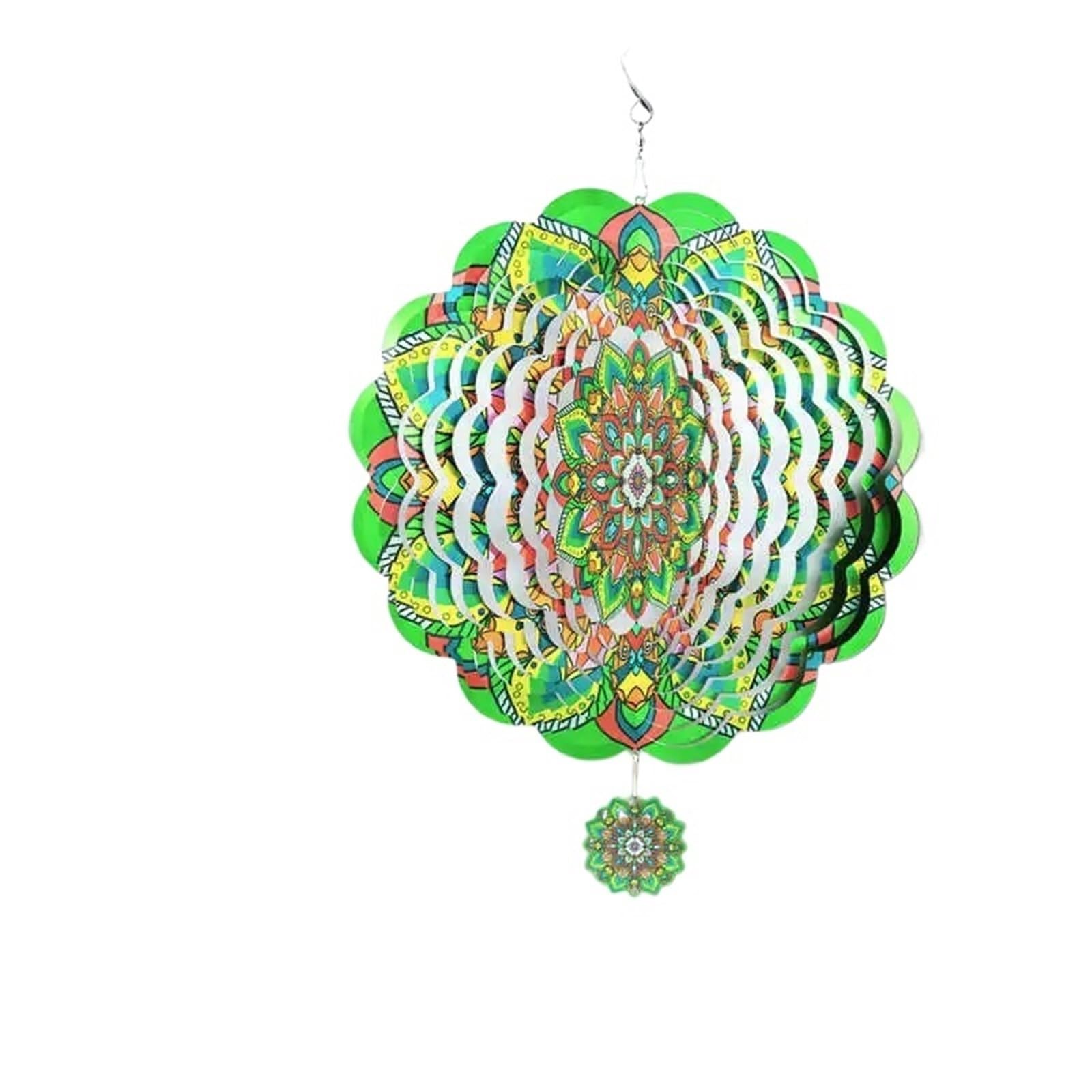 Windspiel Mandala Windspinner Mandala 3D Hängende Windspiele Metallskulpturen Reflektierender Blumenfänger Outdoor Gartendekor Kinetische Hofkunst(Green)
