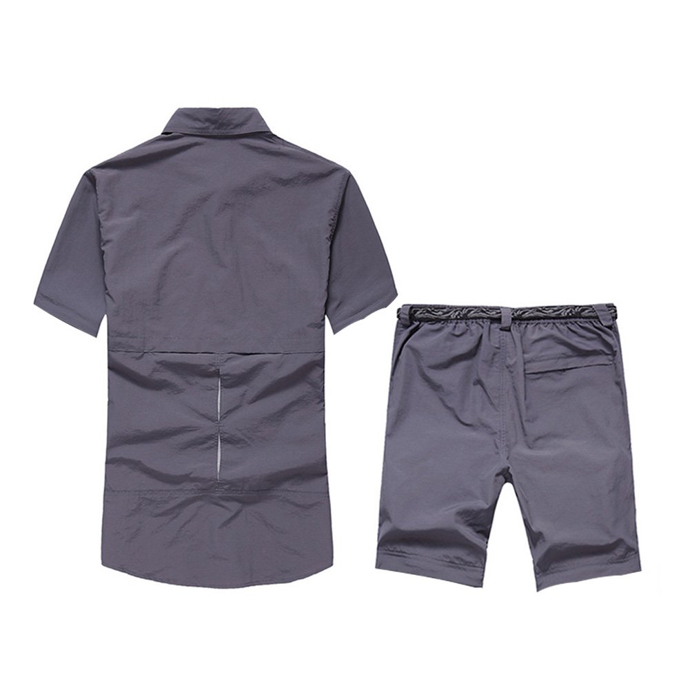 Uomo Outdoor Sport assorbente rimovibile traspirante manica corta camicia + pantaloni assorbente traspirante ad asciugatura rapida per il tempo libero Set, Grau, XL