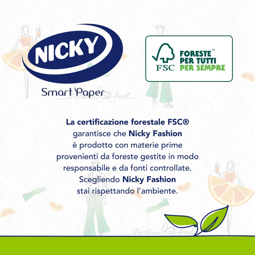 Nicky Fashion - 21 Rotoli di Carta Cucina, 50 Soffici Fogli a 3 Veli, 3 Diverse Fantasie per un Mix&Match in Diversi Colori, Massima Bellezza ed Assorbenza, Carta 100% Certificata FSC