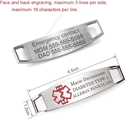 Miniatura 2 de Pulsera de identificación de alerta médica para mujer, etiquetas intercambiables de conciencia médica de acero inoxidable con cadena Figaro pulseras