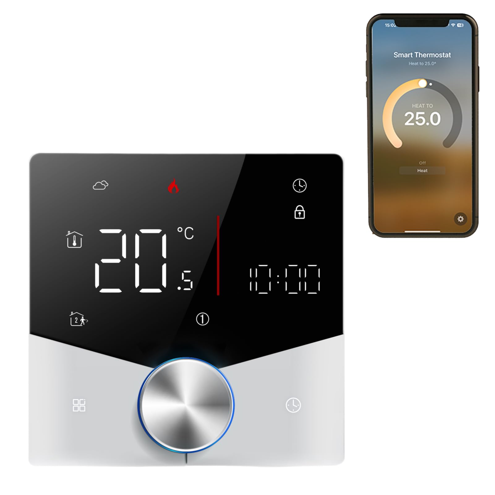 Garosa Drahtloser Matter-Thermostat, Digitaler, Programmierbarer WiFi-Thermostat mit Touchscreen und Sprachsteuerung für die Heizung zu Hause bei 41 Bis 95 Grad Fahrenheit (Elektrische Heizung)