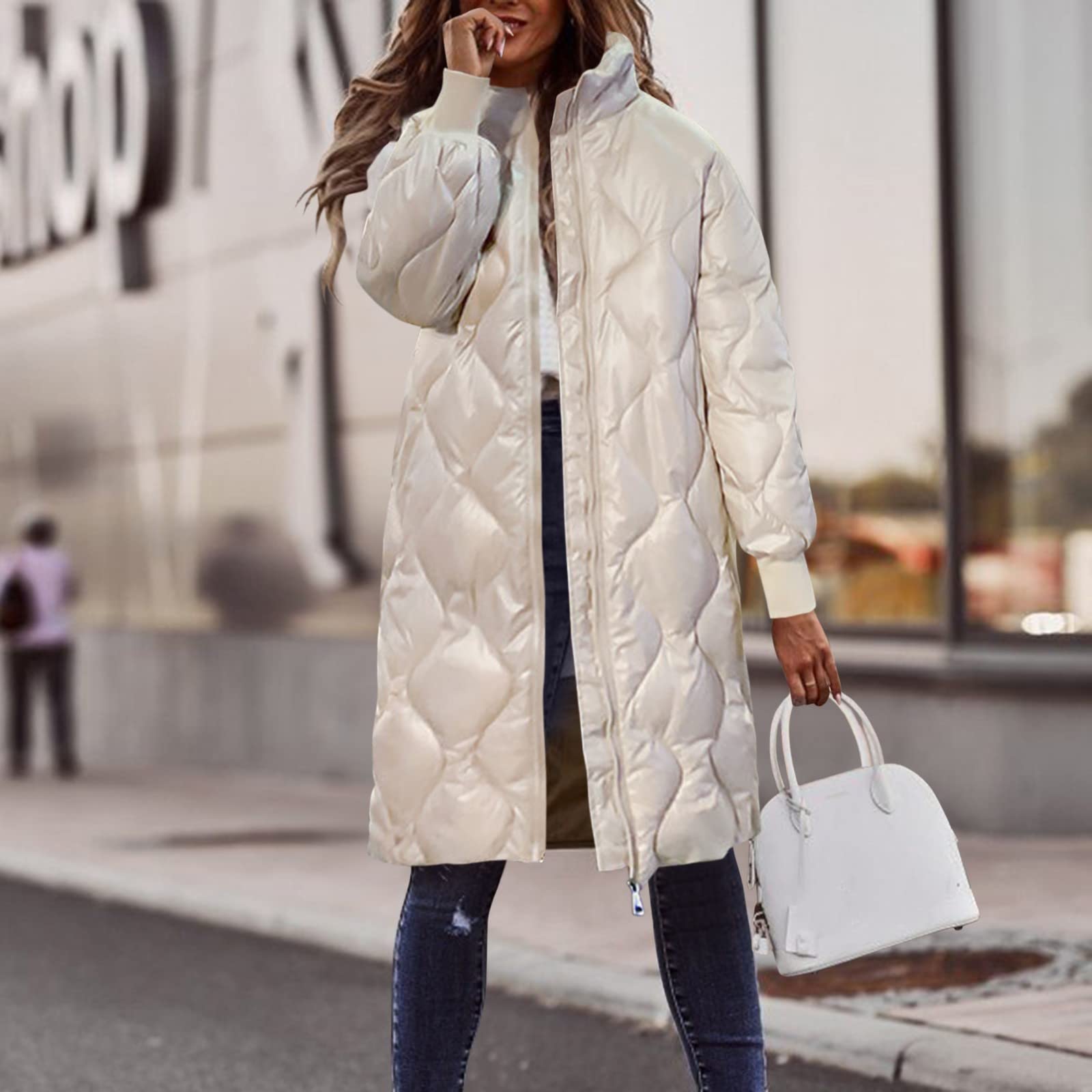 Chaqueta Larga de Algodón de Otoño Invierno para Mujer con Capucha Cuello Alto, Abrigo Parka Ropa Deportiva, Abrigo Acolchados Gruesos Cálido Largo Elegante con Cremallera Talla Grande