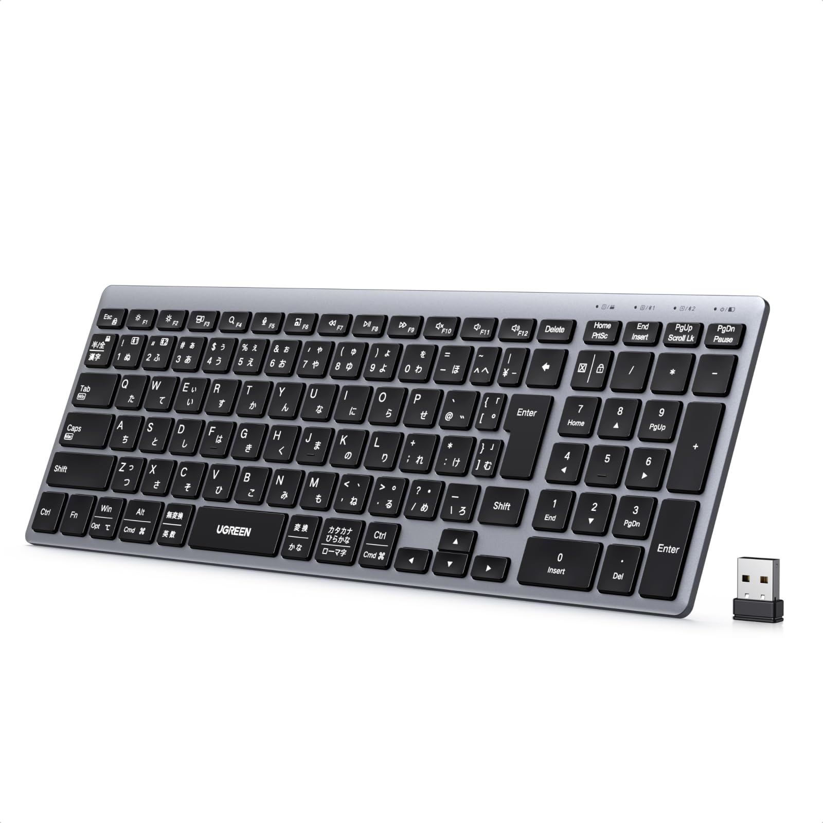 UGREEN Wireless Keyboard, Bluetooth & 2.4G, Full Keyboard with Numeric Key, USB-C Rechargeable, Thin, JIS Japanese Layout, Supports Up to 3 Multi-Pairing Devices, Compatible with IOS/Android/Windows