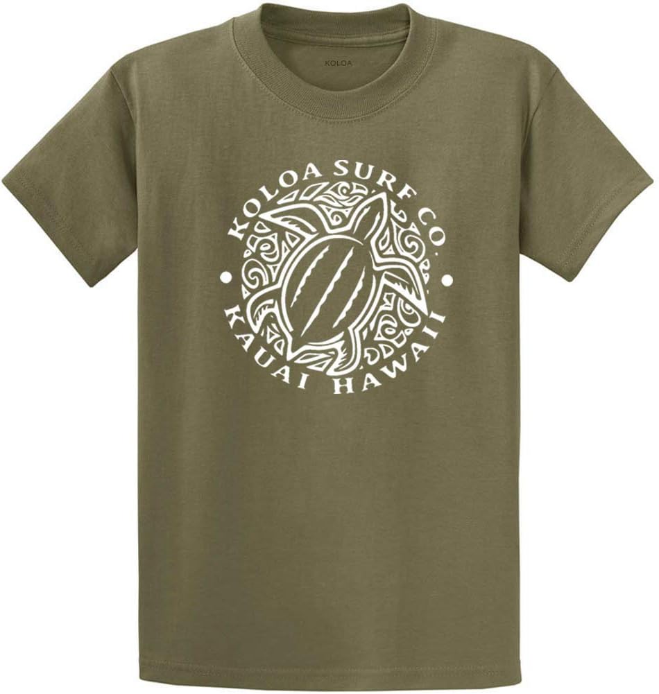 Koloa Surf Honu Hawaiian Turtle Front Logo Heavyweight Cotton T-Shirts Large Tall Olive - White Logo