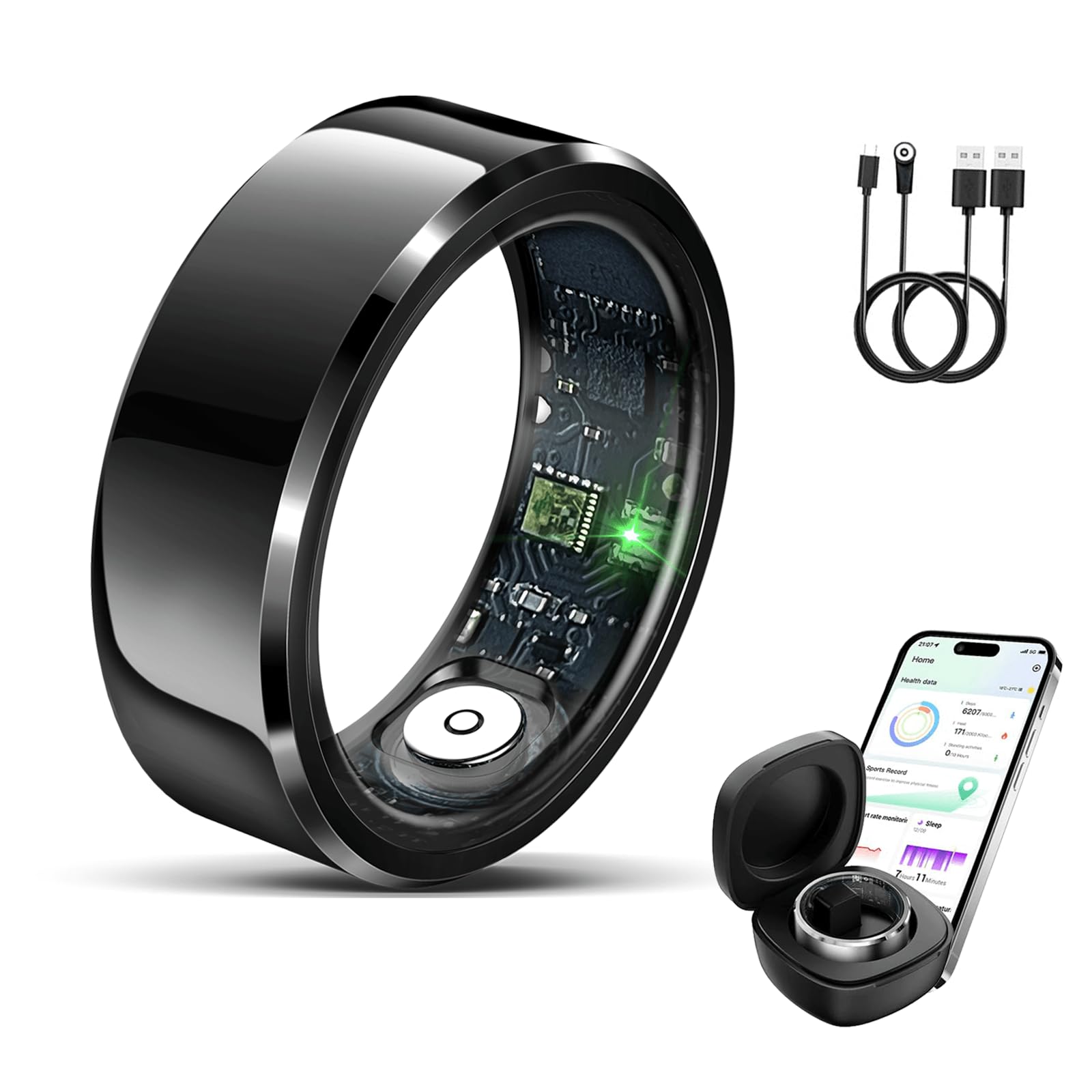 Uaunega Smart Ring for Women Men IP68 Waterproof Wearable Fitness Tracker with Sleep Tracking Heart Rate Healthy Monitor