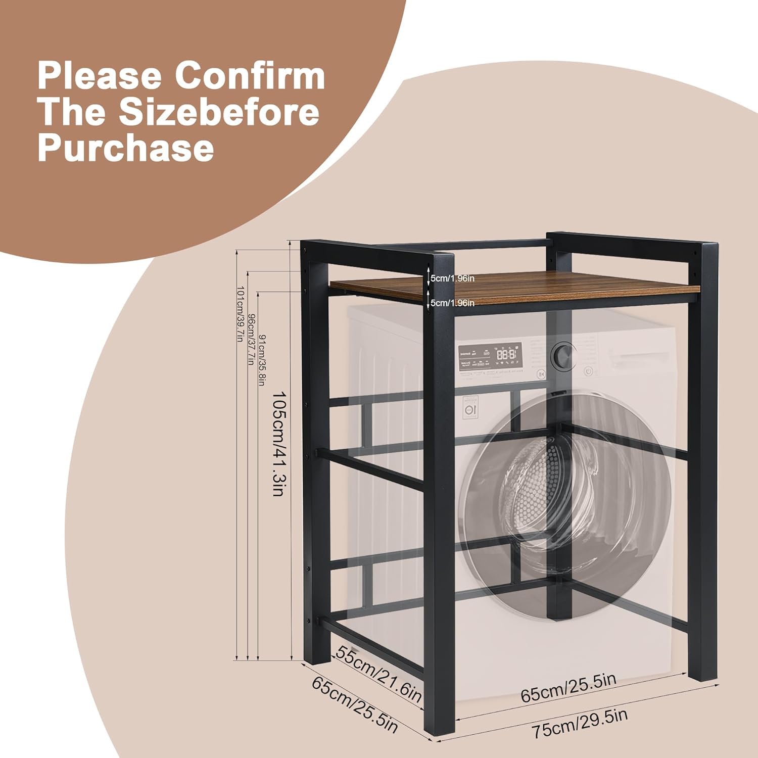 Scaffale per Incolonnamento Lavatrice e Asciugatrice, 3 Regolabili in Altezza,Base per lavatrice, Scaffale Sopra la lavatrice, Capacità di Carico 350 kg, Per Bagno (bianco, 75 x 65 x 105 cm)
