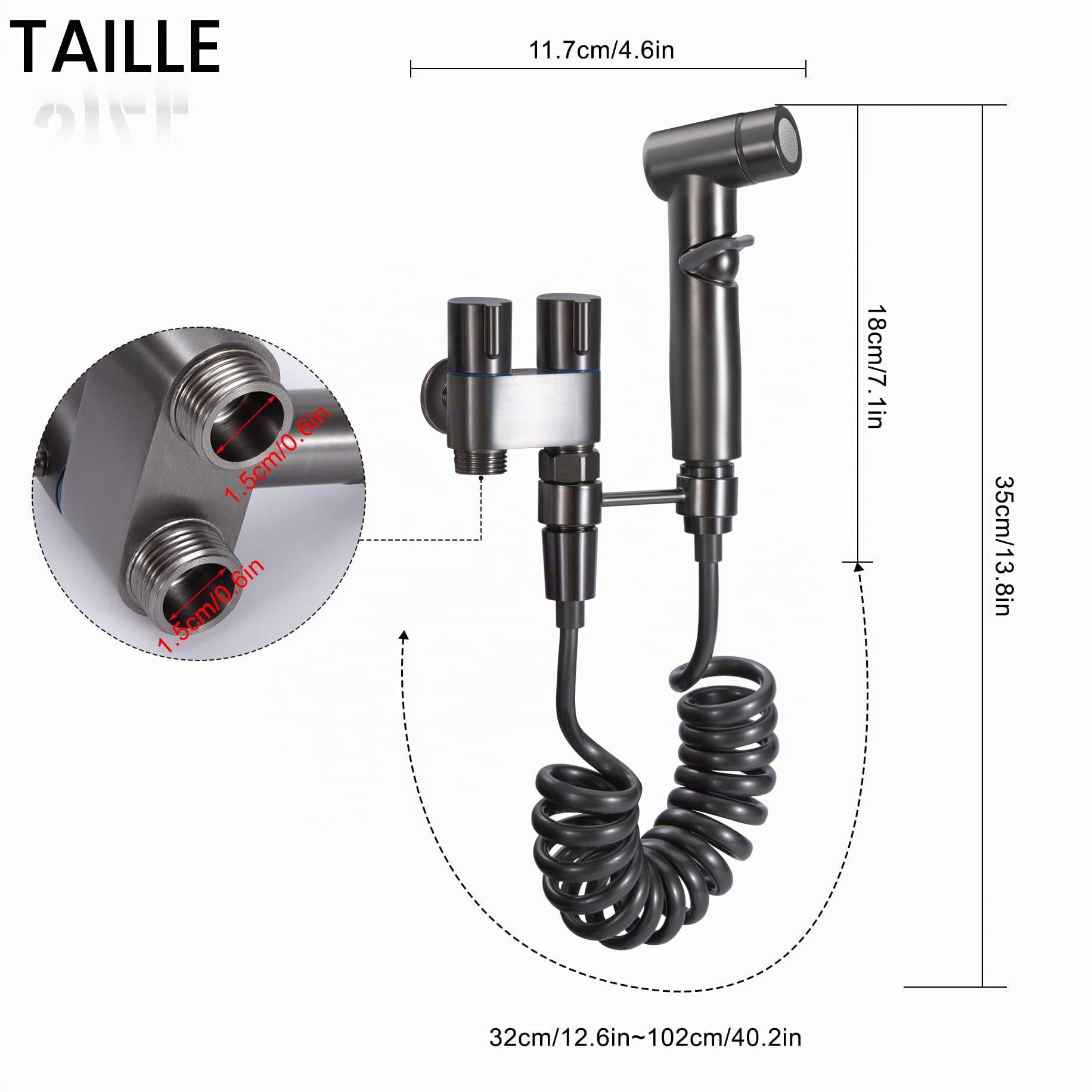 Douchette Wc Kit De Pulvérisateur De Toilette Pour Bidet Douchette à Main Bidet en Acier Inoxydable Avec Tuyau en ABS pour l'Hygiène Personnelle Quotidienne Lavage Animal Domestique (gris)