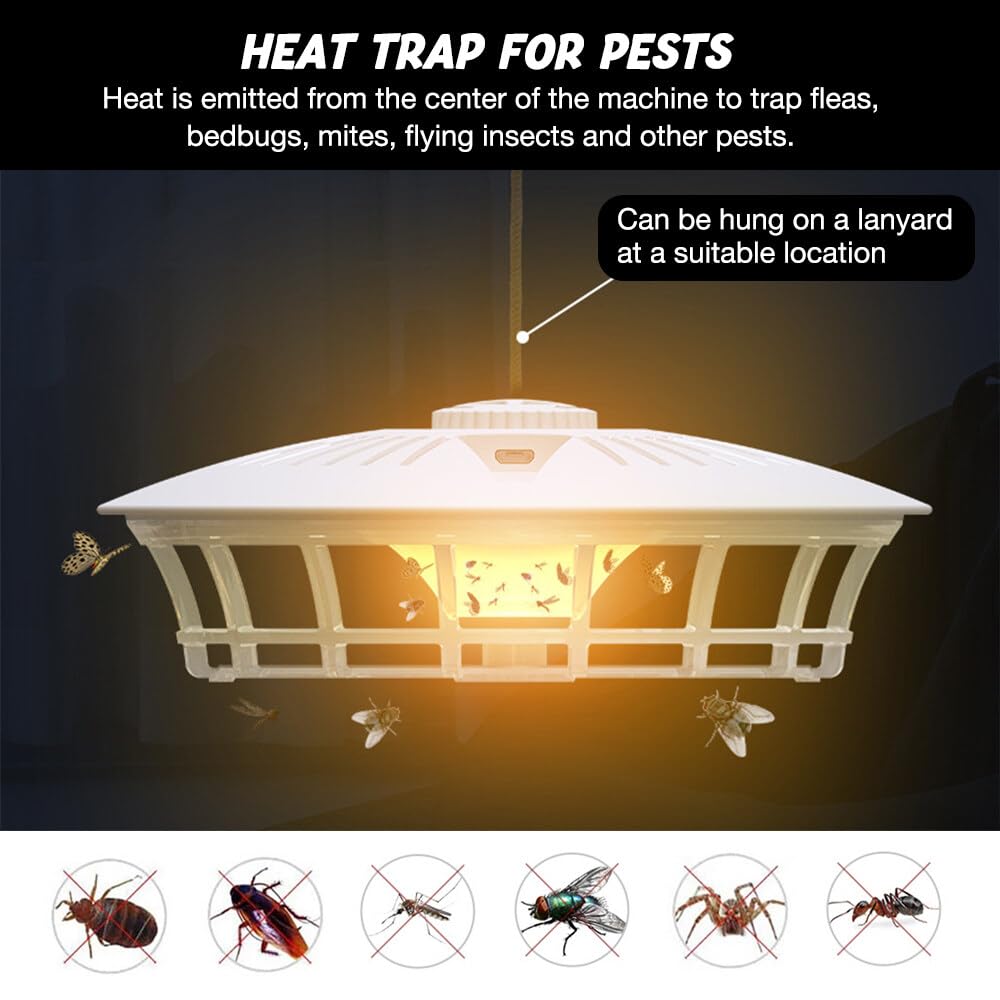 TGKYK Trappola Per Pulci In Casa, Dispositivo Elettronico Con 7 Pastiglie Adesive E Luce A Spettri, Fisica E Silenziosa Per Cimici, Zanzare, Ambienti Domestici (80-120 M²)