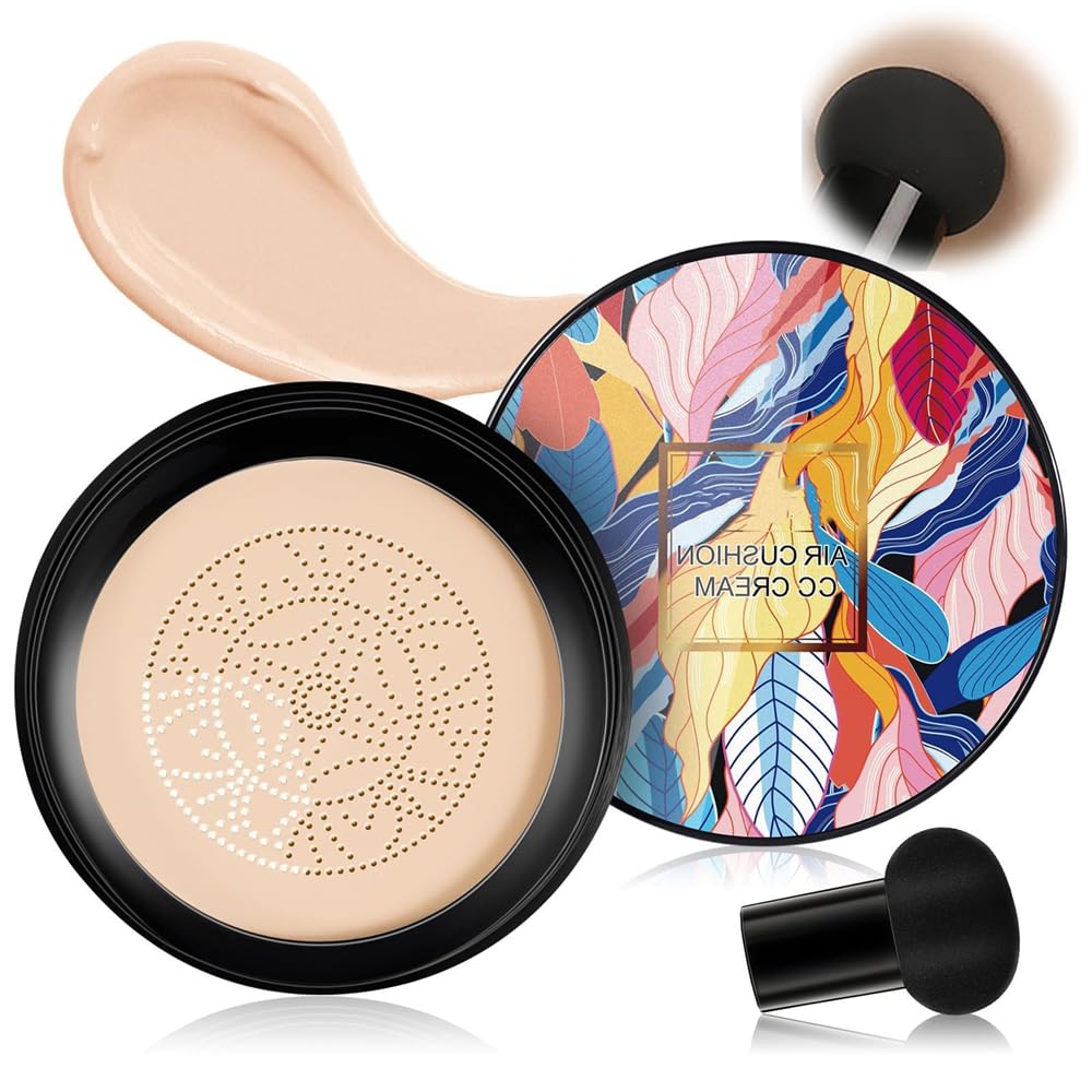 Azonee Air Cushion CC Cream, New Mushroom Head Air Cushion Long-Lasting Matte Waterproof Moisturizing Concealer Beauty (Natural color)