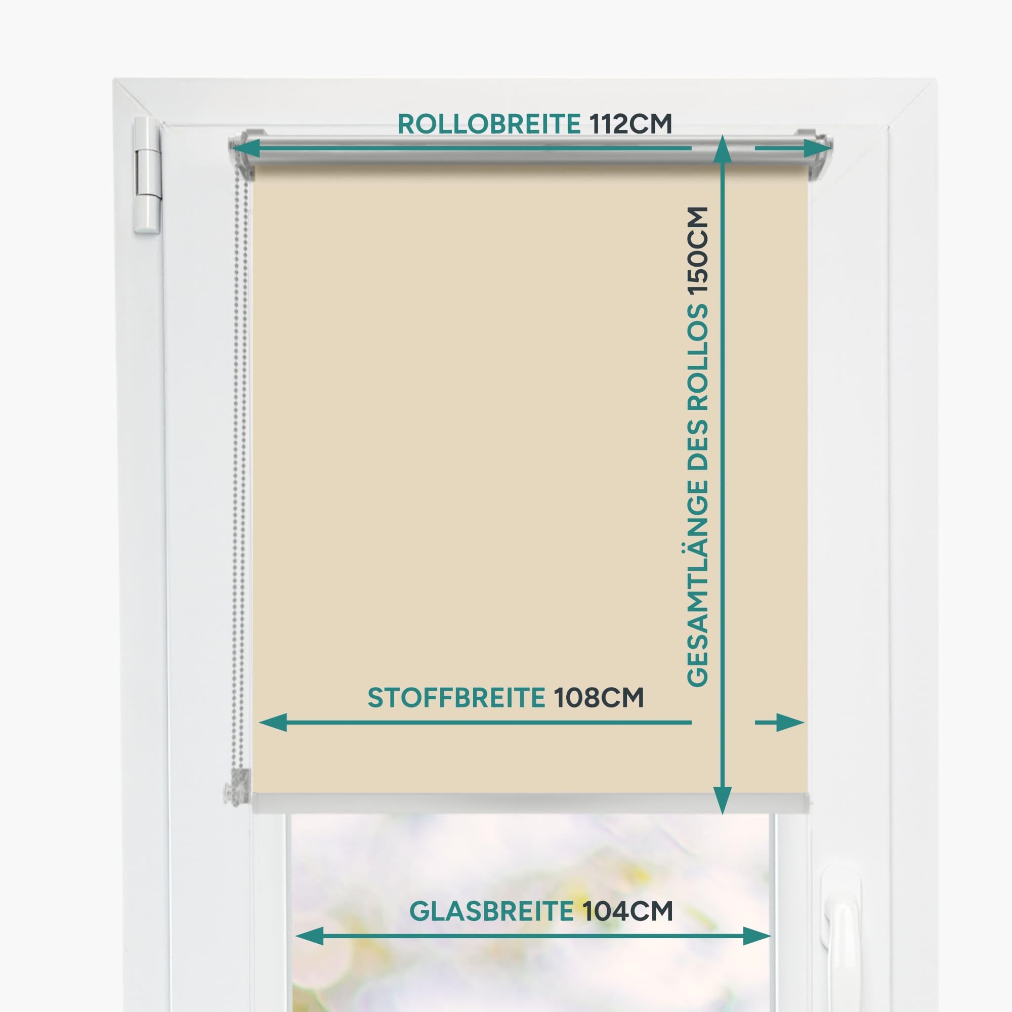 Estika Verdunklungsrollo ohne Bohren, Breite alle 1 cm - 108 cm x 150 cm - Ecru - Thermorollo, Rollos für Fenster ohne Bohren, Sonnenschutz Fenster innen