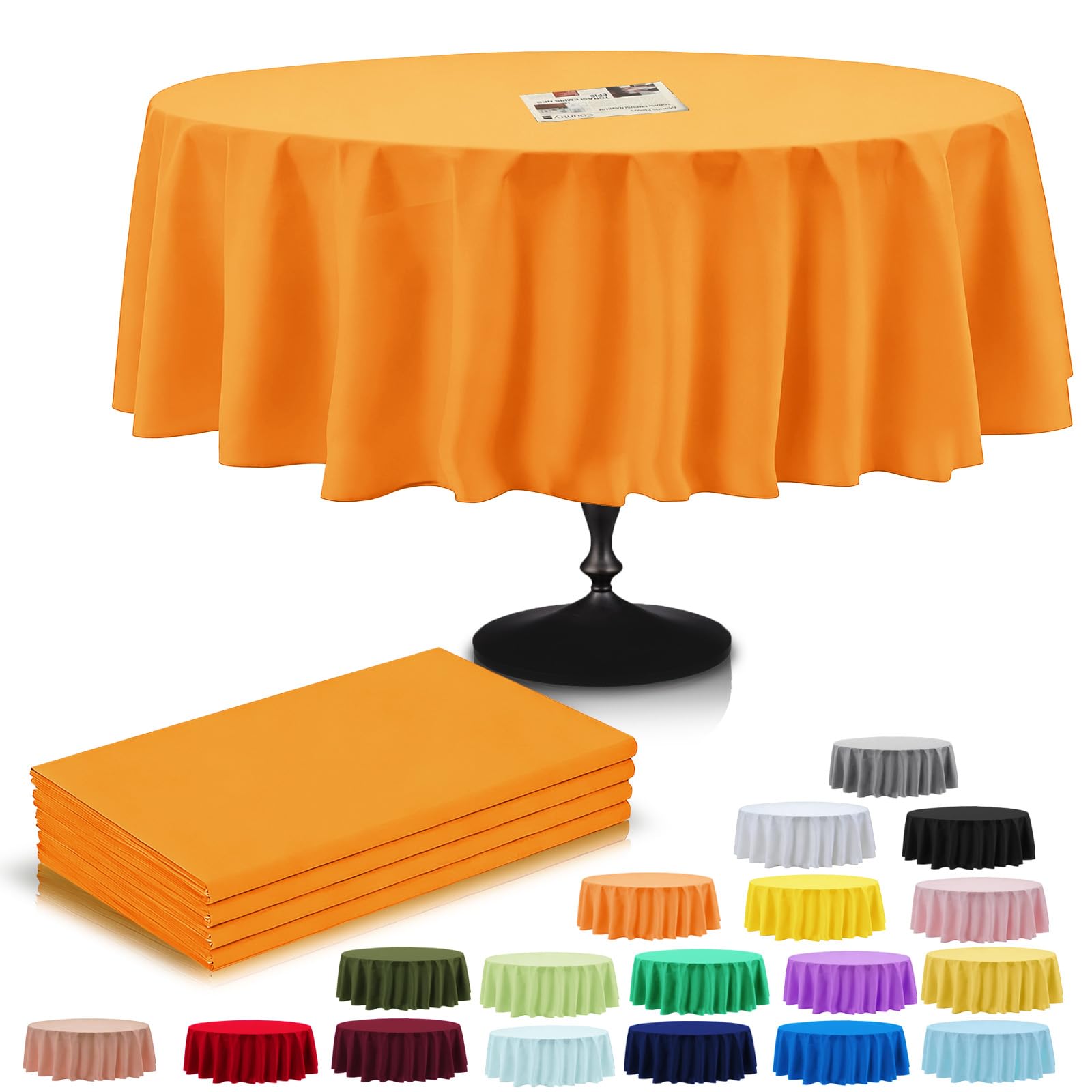 4Pack Plastic Orange Table Cloth Party for Round Tables,213cm Large Decorative Paper Table Cloths for Parties Disposable,Orange Party Decorations Table Cover for Picnic,Halloween,Birthday,Christmas
