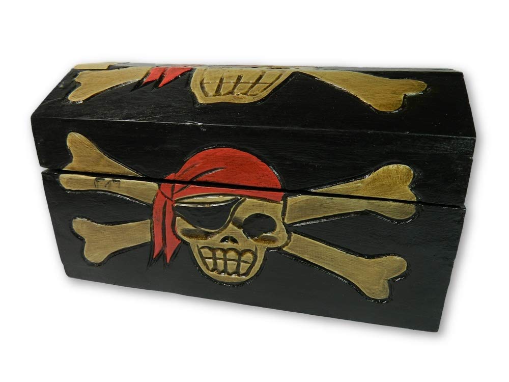 Thai Gifts Wooden Pirate Treasure Chest - Medium, Black