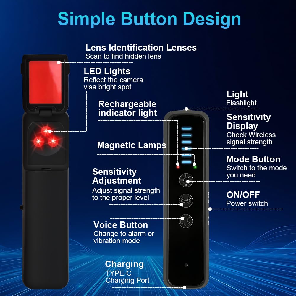 Detector Telecamere Nascoste, Rilevatore Microspie, Rilevatore di Cimici, Ufficio Anti-spia, GPS Tracker, con Scansione Avanzata per Casa, Hotel, Ufficio