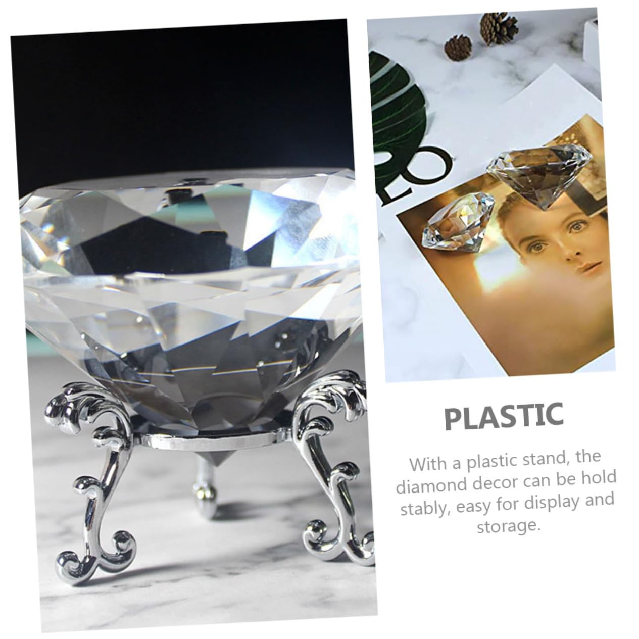 Ferma Carte Diamante Cristallo con Supporto Plastico | Oggetto Decorativo per Casa e Mobile Tv, Superficie Liscia, Facile da Esporre e Riporre