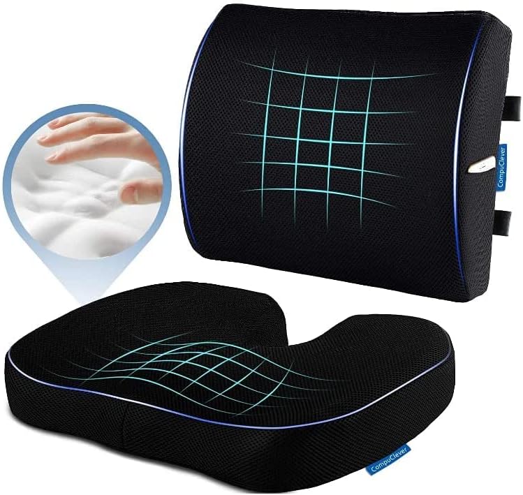 OMIRA Back& Seat Cushions, Lumbar Support Pillow with Adjustable Strap-Chair, Cushions for Sciatica Pain Relief with Washable Cover, Orthopedic Seat Cushion and Lumbar Support Pillow for Office Chair