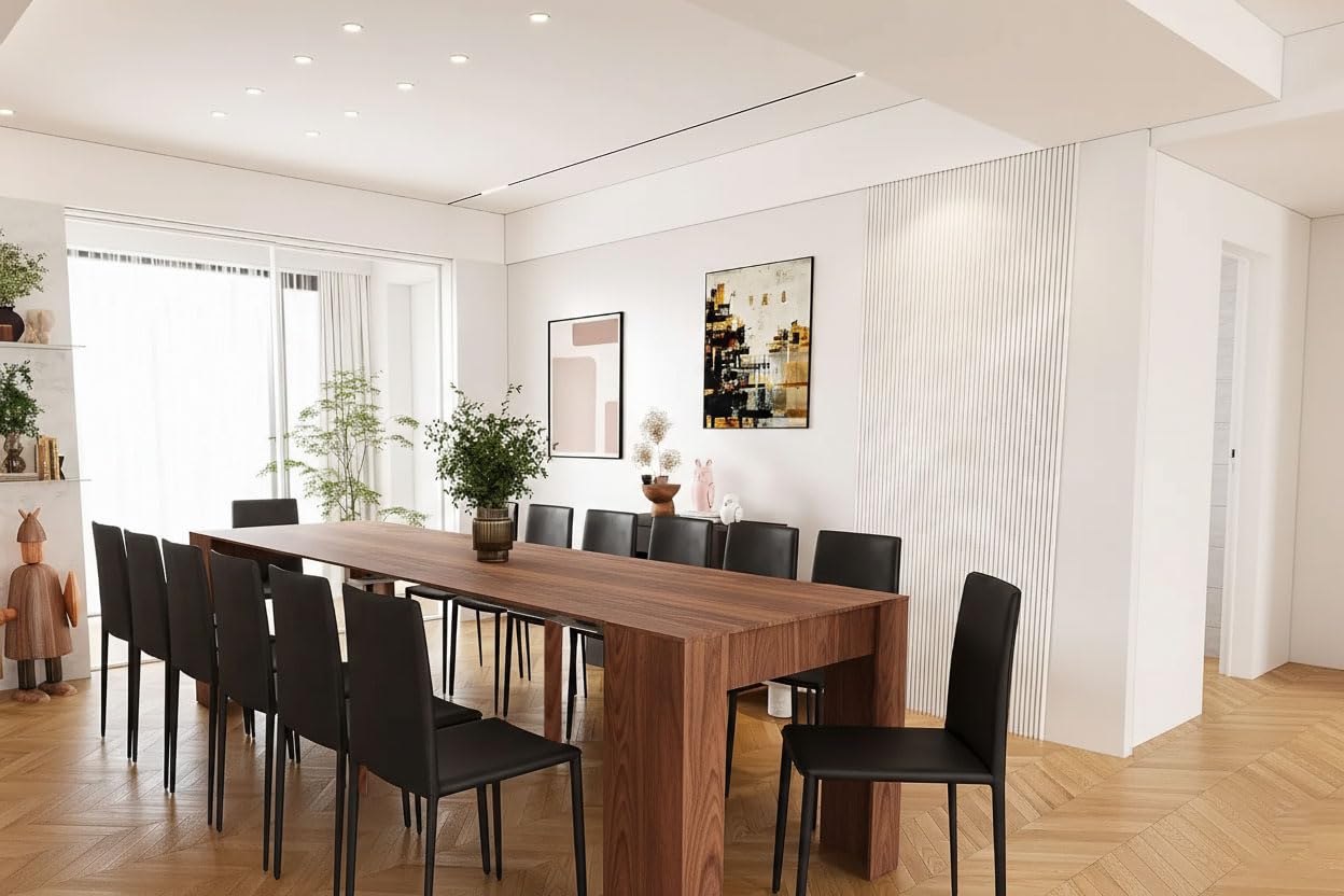Tavolo Consolle Allungabile fino a 3 Metri – 12 Posti – Piano MDF – Guide Telescopiche Alluminio – Da Console 50 cm a Tavolo Pranzo 300 cm – tavolo per 12 Persone (Legno noce)