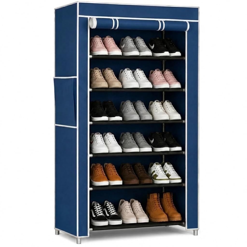 6 Layer Shoe Rack with Cover | Multipurpose Plastic Shoe Rack for Home | Space Saving Foldable Shoe Stand | Storage Rack for Home, Bedroom & Entryway | Blue-picture-20