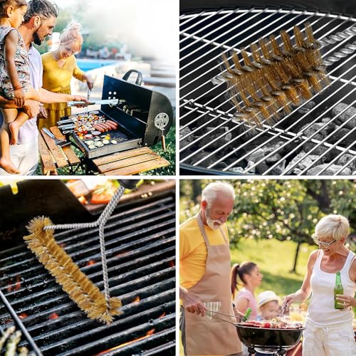 4er Set GrillbüRste Messing, MessingbüRste Grill mit Hitzeschutzgriff Messing GrillbüRste Gusseisen Rost mit Messingborsten Grillrost BüRste Grill MessingbüRste für Grillrost Gasgrill Holzkohlegrill G