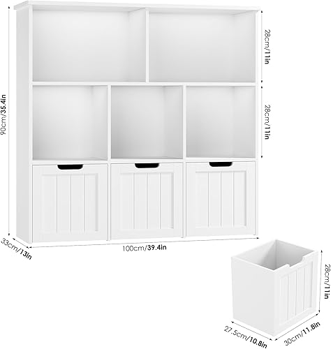 Miniatura 2 de FOTOSOK Toy Storage Organizer with 3 Movable Drawers, Toy Organizer with Hidden Wheels and 5 Open Cubbies, Multifunctional Floor Storage Chest for
