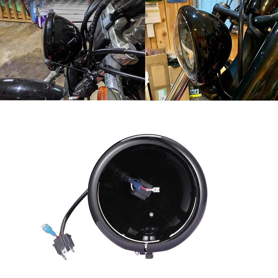 SKUNTUGUANG Koplamp-behuizing voor motorfietsen, geschikt voor led- verlichting van 5,75 inch, met beugel, geschikt voor Harley Davidson- motorfietsen (A zwart
