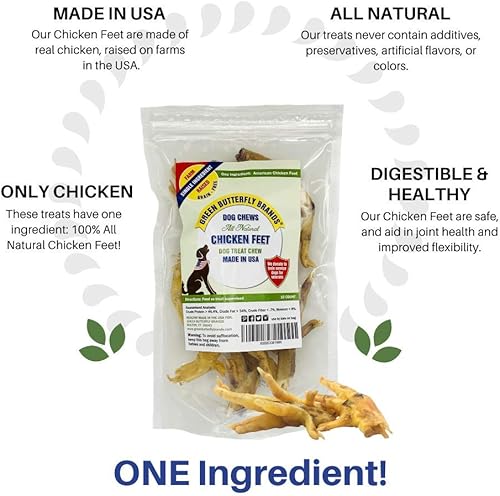 Miniatura 3 de Green Butterfly Chicken Feet - Golosinas para perros, 100% naturales, de un solo ingrediente, masticables dentales para perros, hechos en Estados