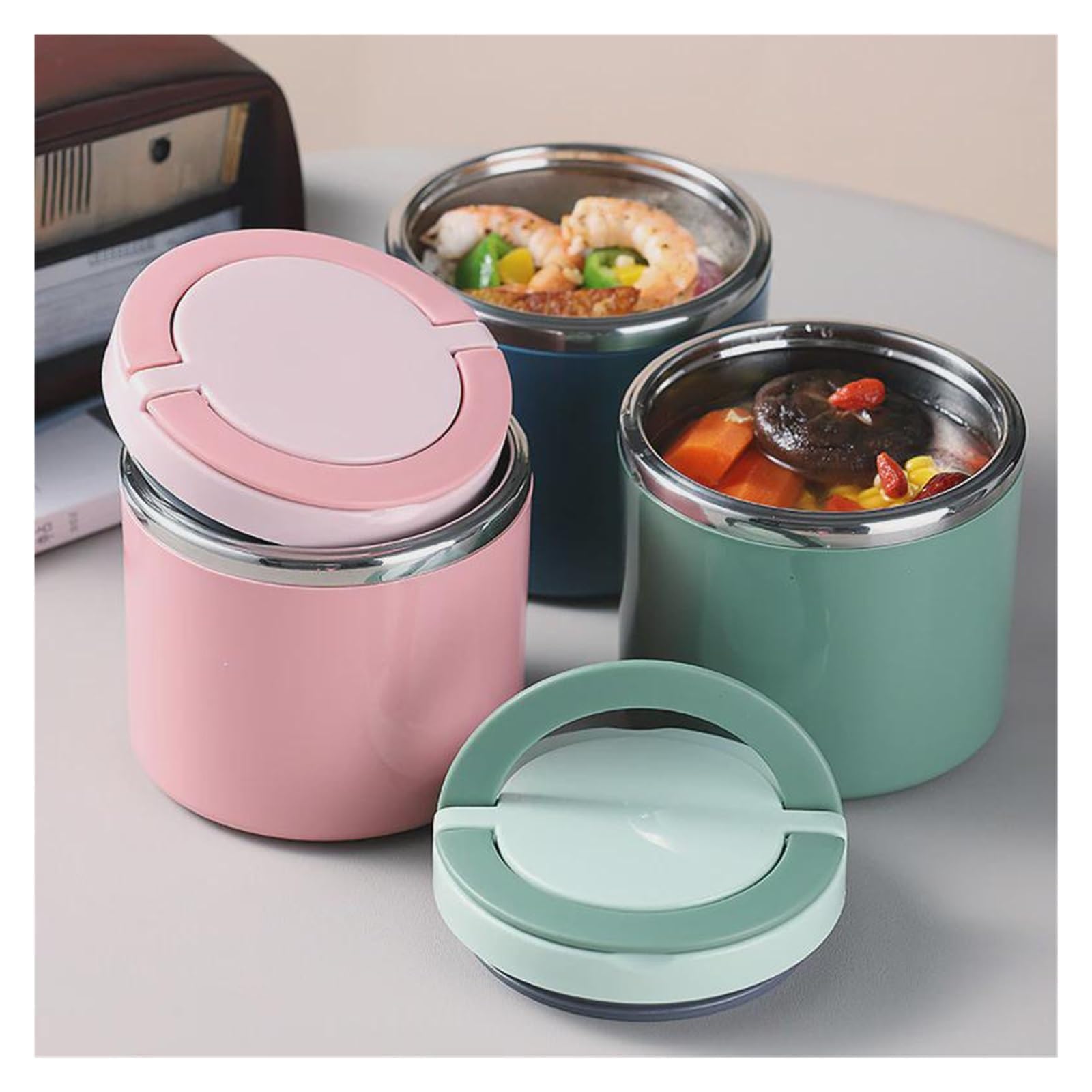 Pudełko na drugie śniadanie Szczelne, uszczelnione wiadro Pudełko na drugie śniadanie dla ucznia Wielowarstwowe okrągłe pudełko na bento Przenośne izolowane pudełko na drugie śniadanie ze stali nier