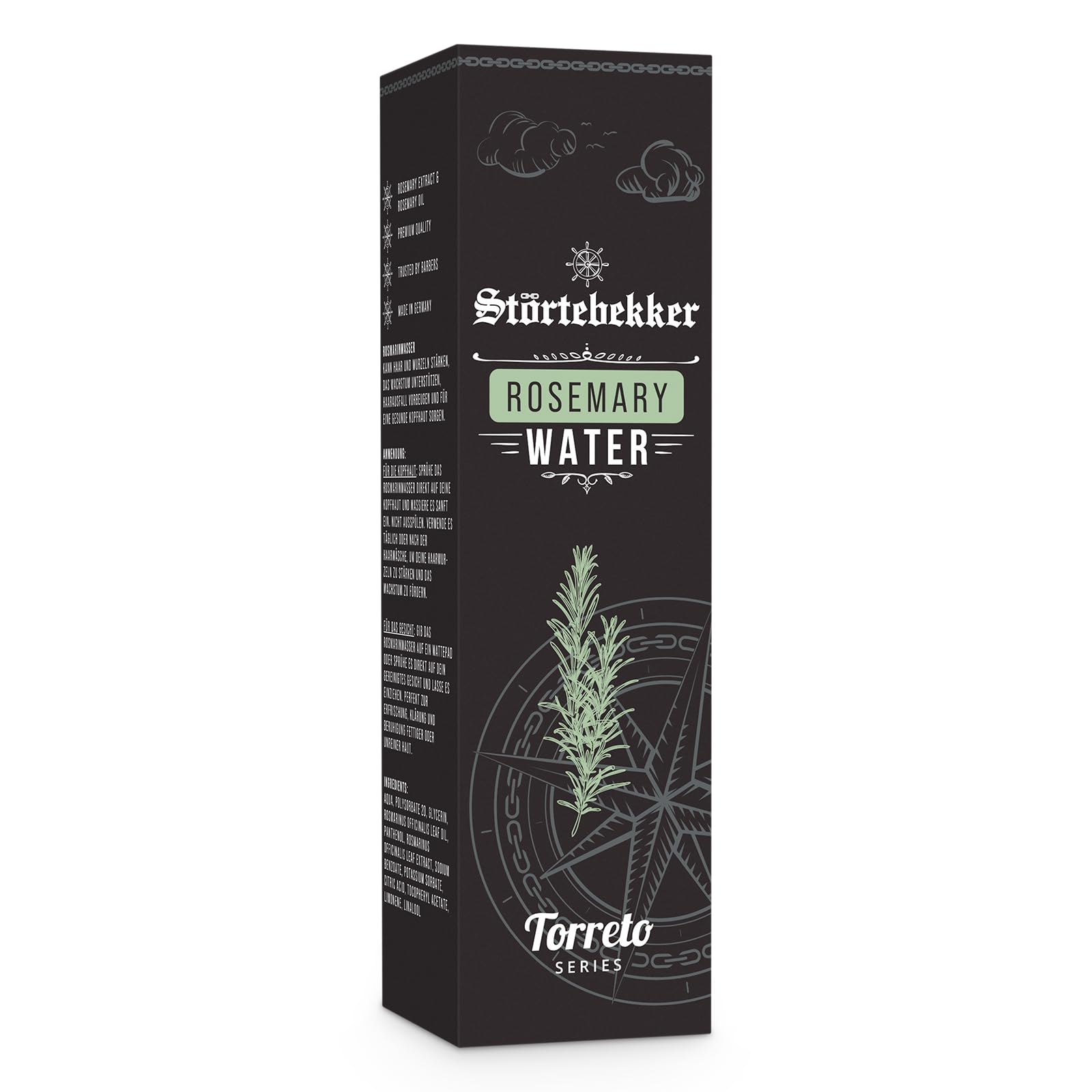 Störtebekker Eau de romarin premium – Spray hydratant naturel et rafraîchissant – Eau de romarin pour cuir chevelu gras et peaux à imperfections – Soin capillaire végétalien, sans silicone (125 ml)