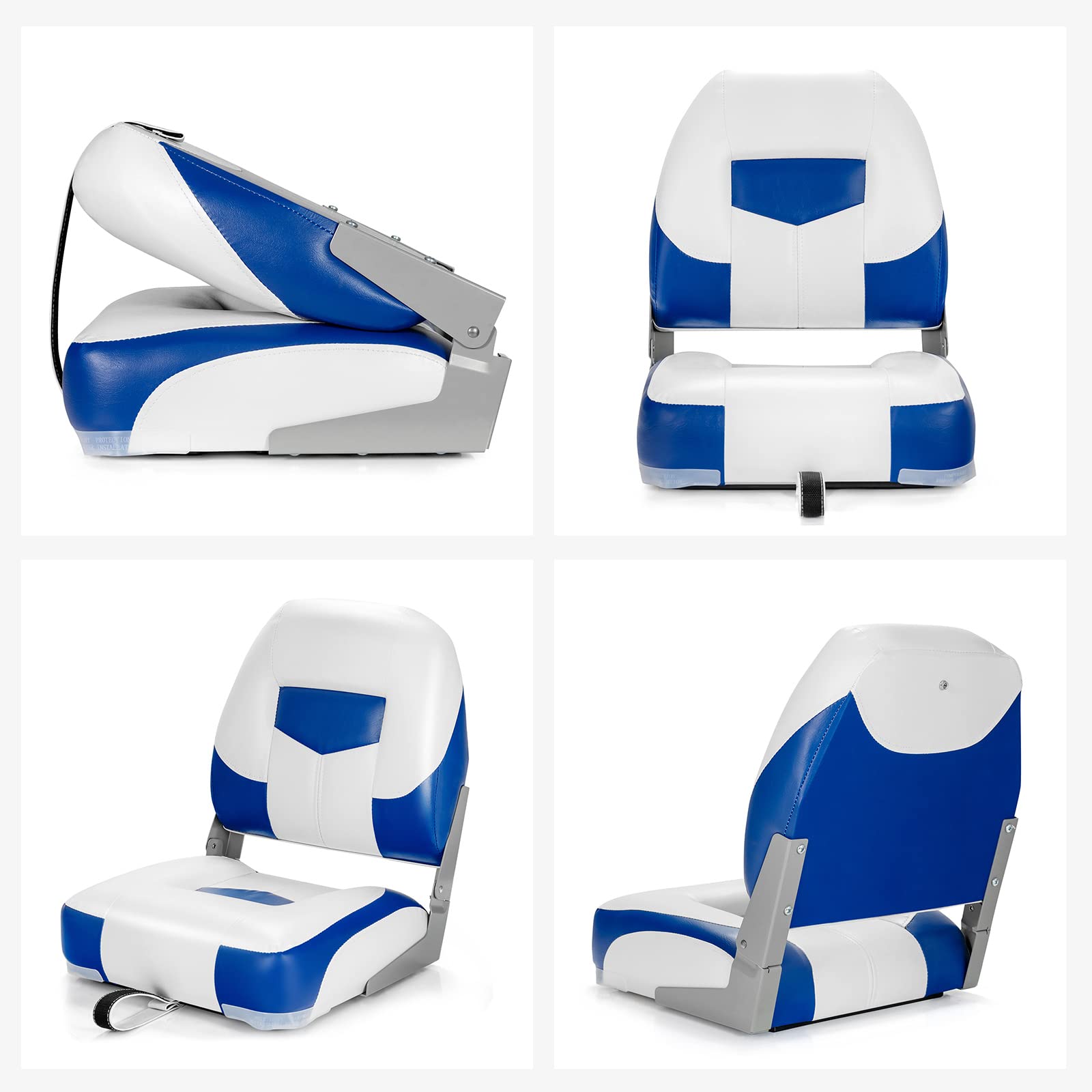 GYMAX Sedie per Barca, 2 Pezzi, Sedile Comodo di Schiuma, PVC e PP, Design Ergonomico e Pieghevole su Schienale e Sedile, Adatte all’Aperto, 50 x 52 x 42 cm (Blu)