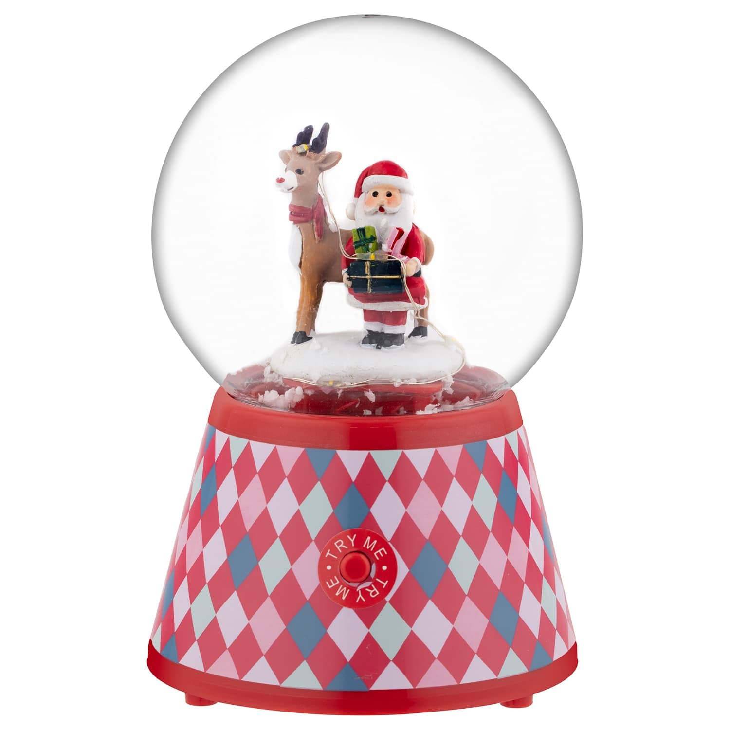 New Christmas Decoration Santa & Reindeer Musical Snow Globe Snowing With Light And Music Place It on The Fireplace, a Sideboard or Shelf Any X-Mas Home Decor Gift - A91