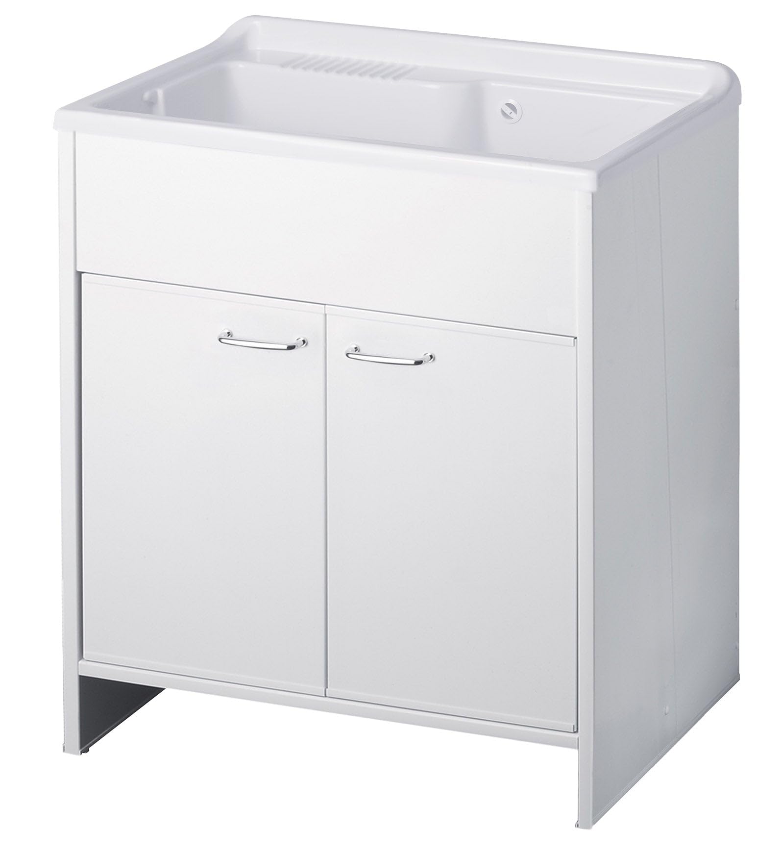 Lavatoio in PVC bianco con scarico autopulente e piletta 80x50x85H cm