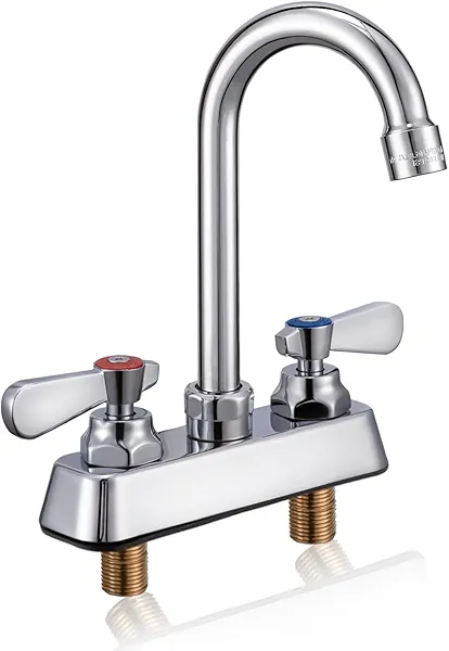 Sepaitek Leak-Free Commercial Sink Faucet 4 inch Center 2 Hole, Commercial Handwash Sink Faucet 3-1/2" Gooseneck Deck Mount, Laundry Tub Utility rv Bar Sink, Brass