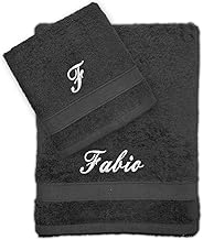 Cieffepi Home Collections Solo Mio Basic Set of Face Towels + Guest Personalized Pure Cotton Terry Cloth (Anthracite)