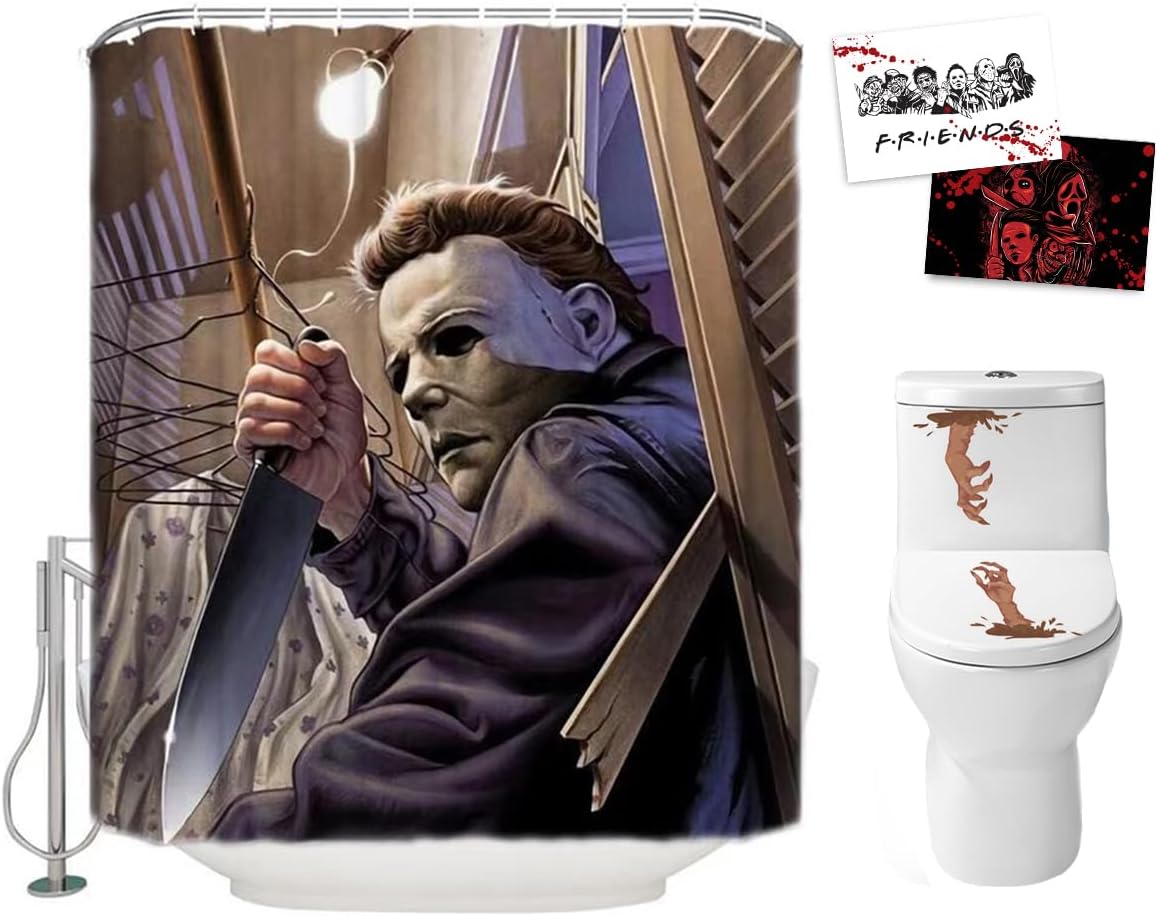 OneFale 4 Pcs Horror Movie Chucky Shower Curtain Set with